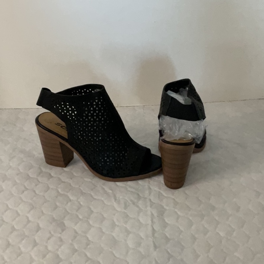 Soda Black Peep-Toe Block Heel Sandals 2.75” heel